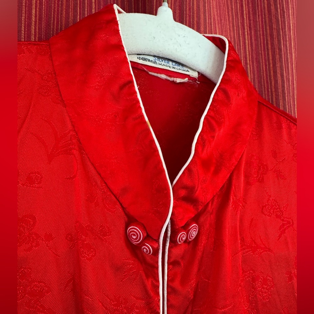 Vintage Red Silk Chinese Tang Blouse - Small - Picture 2 of 7